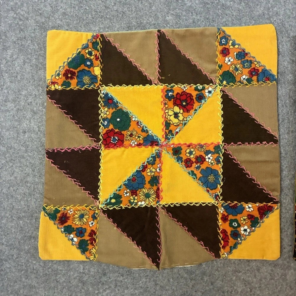 Vintage Crazy Quilt Patchwork Pillow Sham Cover Throw Set Cottagecore Top Boho